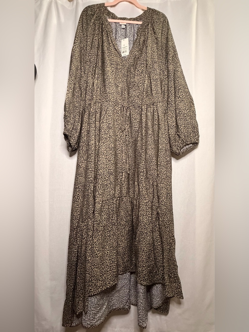 A New Day Women 3X Leopard Print Midi Dress Balloon Long Sleeve Tiered High Low - Picture 4 of 14
